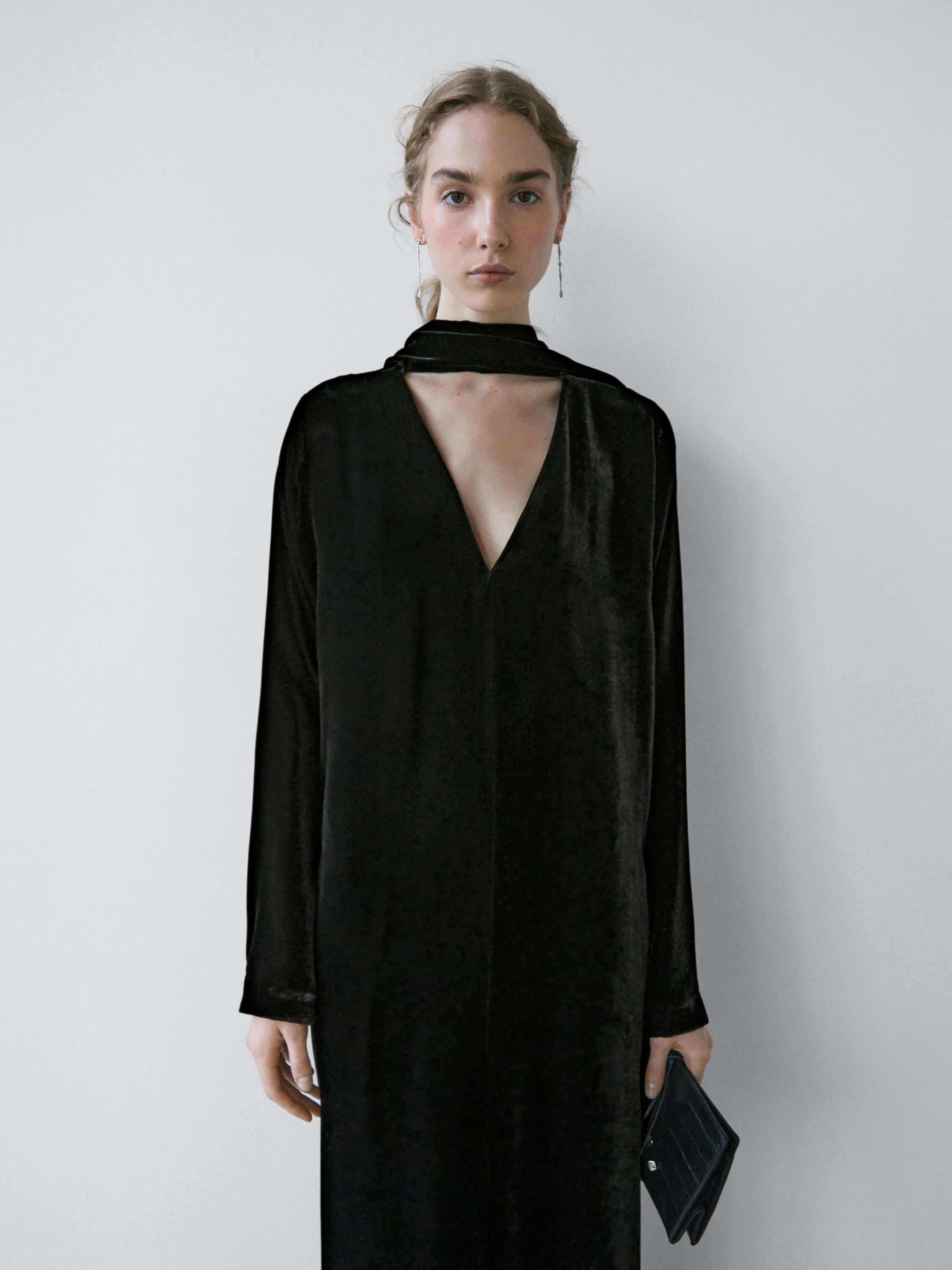 Long velvet dress with tied neck - STUDIO